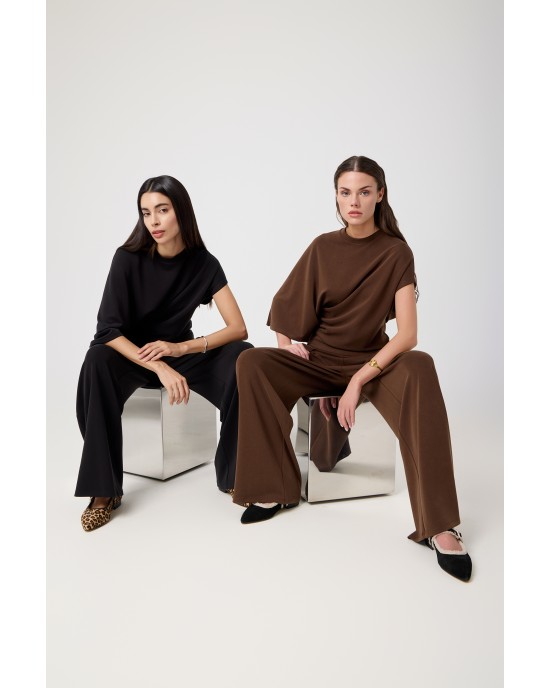 Avant Garde Asymetric Set Dark Brown Μπλούζα & Παντελόνι