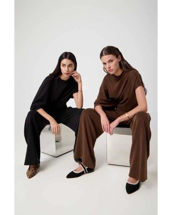 Avant Garde Asymetric Set Dark Brown Μπλούζα & Παντελόνι