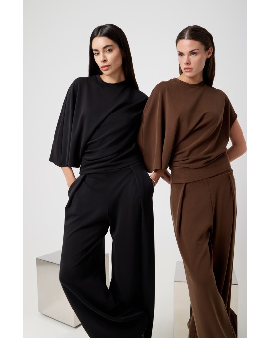 Avant Garde Asymetric Set Dark Brown Μπλούζα & Παντελόνι