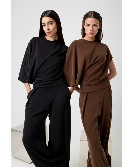 Avant Garde Asymetric Set Dark Brown Μπλούζα & Παντελόνι