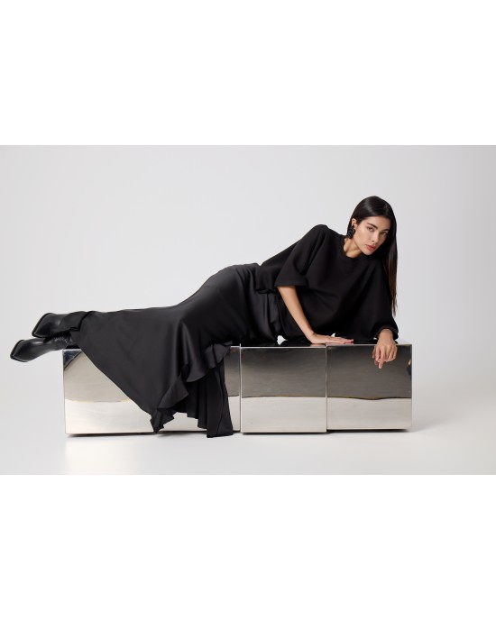 Avant Garde Satin Black Maxi Φούστα Avant Garde Satin Black Maxi Φούστα