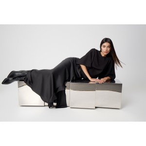 Avant Garde Satin Black Maxi Φούστα