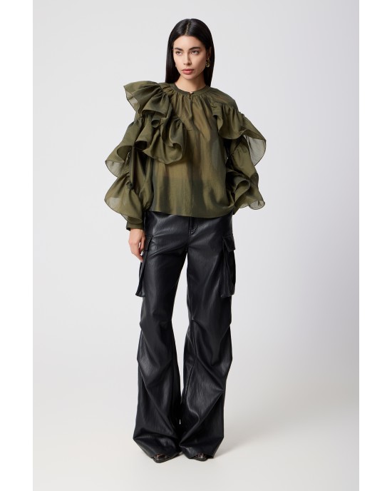 Avant Garde Faux Leather Cargo Black Παντελόνι Avant Garde Faux Leather Cargo Black Παντελόνι