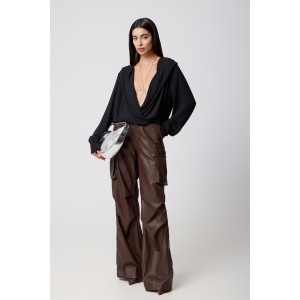 Avant Garde Faux Leather Cargo Dark Brown Παντελόνι Avant Garde Faux Leather Cargo Dark Brown Παντελόνι