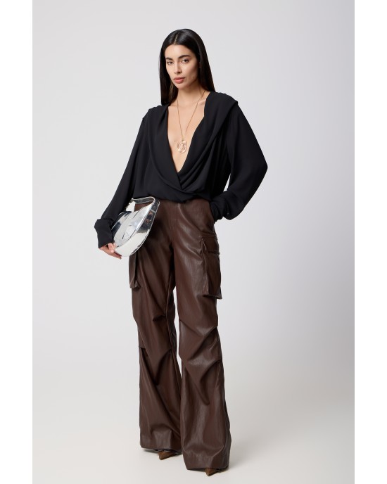 Avant Garde Faux Leather Cargo Dark Brown Παντελόνι Avant Garde Faux Leather Cargo Dark Brown Παντελόνι