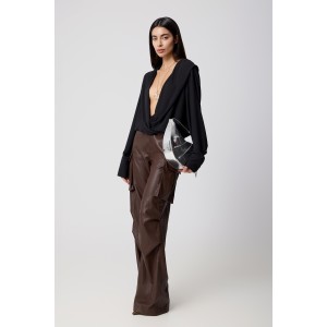 Avant Garde Faux Leather Cargo Dark Brown Παντελόνι Avant Garde Faux Leather Cargo Dark Brown Παντελόνι