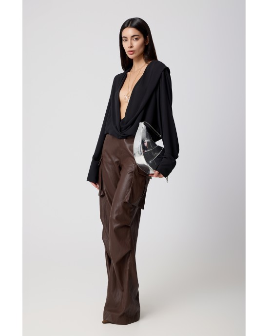 Avant Garde Faux Leather Cargo Dark Brown Παντελόνι Avant Garde Faux Leather Cargo Dark Brown Παντελόνι