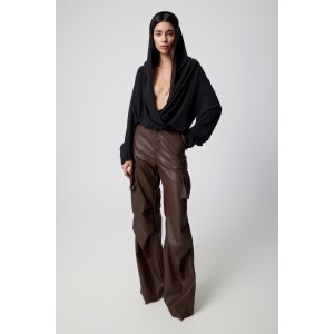 Avant Garde Faux Leather Cargo Dark Brown Παντελόνι