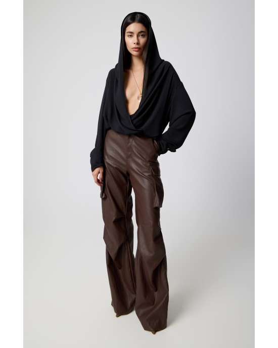 Avant Garde Faux Leather Cargo Dark Brown Παντελόνι Avant Garde Faux Leather Cargo Dark Brown Παντελόνι