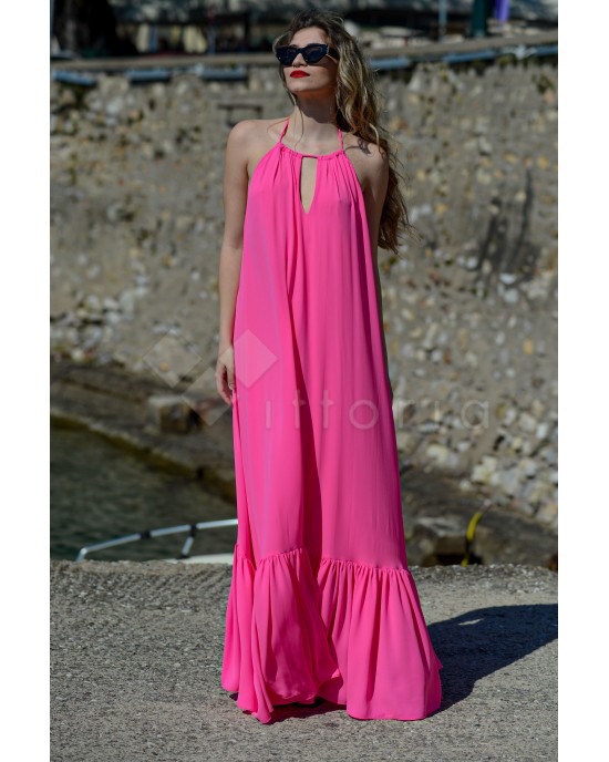 Avant Garde Maxi Φόρεμα Με Ανοιχτή Πλάτη Pink Fluo