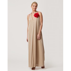 Avant Garde Shimmer Sleeveless Beige Long Φόρεμα