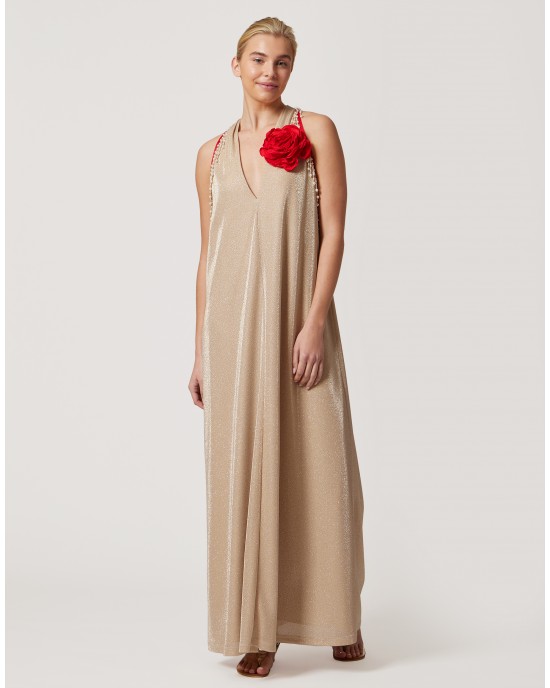 Avant Garde Shimmer Sleeveless Beige Long Φόρεμα