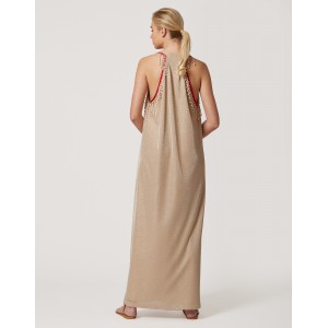 Avant Garde Shimmer Sleeveless Beige Long Φόρεμα