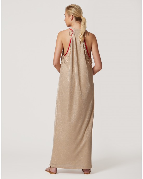 Avant Garde Shimmer Sleeveless Beige Long Φόρεμα
