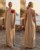 Avant Garde Shimmer Sleeveless Beige Long Φόρεμα
