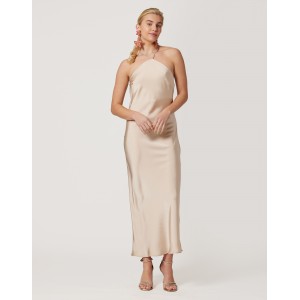 Avant Garde Metamorphic Glory Vanilla Satin Midi Φόρεμα