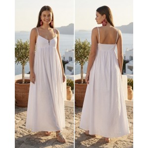 Avant Garde Strass Strap White Long Φόρεμα