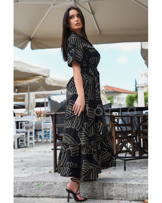 Avant Garde Embroidered Black/Gold Midi Φόρεμα