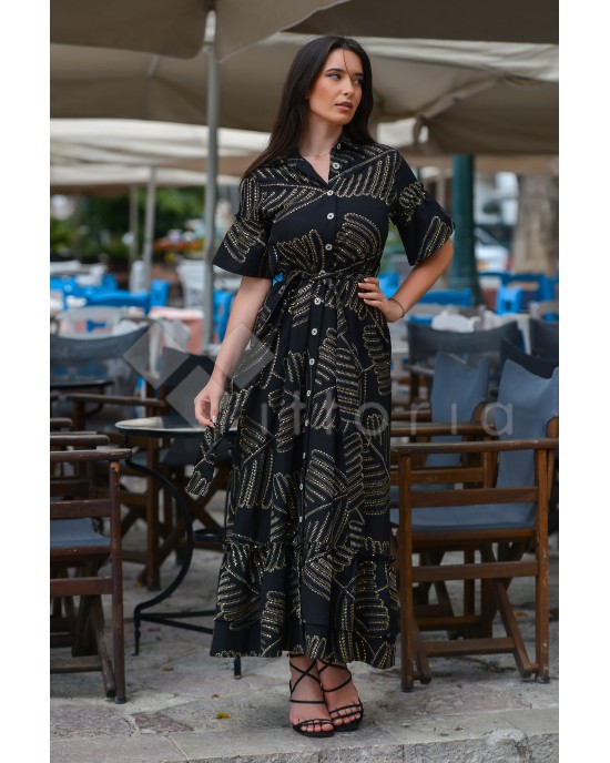 Avant Garde Embroidered Black/Gold Midi Φόρεμα