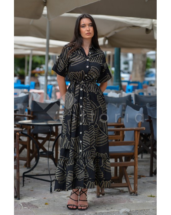 Avant Garde Embroidered Black/Gold Midi Φόρεμα