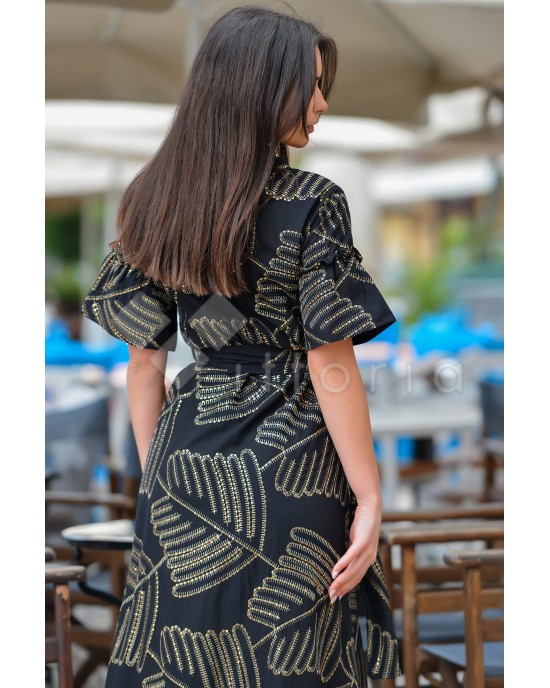 Avant Garde Embroidered Black/Gold Midi Φόρεμα