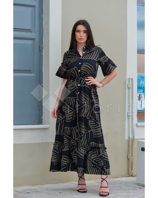 Avant Garde Embroidered Black/Gold Midi Φόρεμα