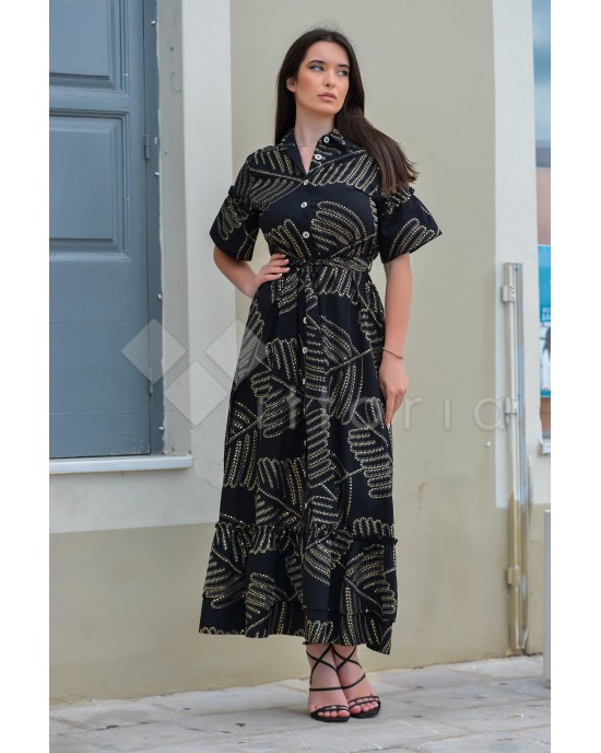 Avant Garde Embroidered Black/Gold Midi Φόρεμα