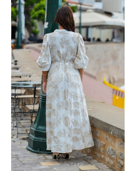 Avant Garde Embroidered Ecru/Gold Midi Φόρεμα