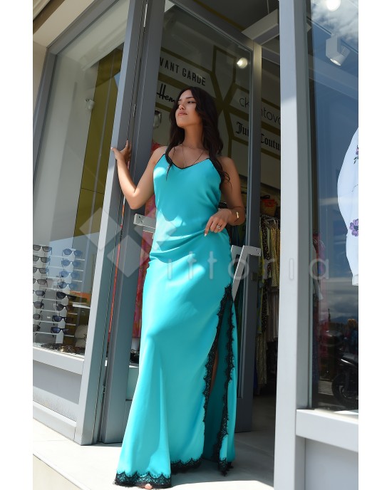 Avant Garde Slip Turquise Maxi Φόρεμα