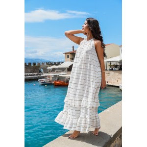 Avant Garde Embroidered Striped White/Gold Φόρεμα