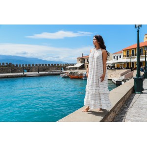 Avant Garde Embroidered Striped White/Gold Φόρεμα