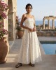 Avant Garde Embroidered White/Silver Midi Strapless Φόρεμα