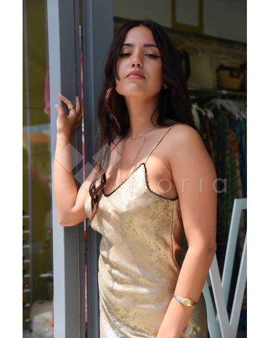 Avant Garde Foil Gold Maxi Slip Φόρεμα