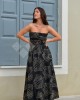 Avant Garde Embroidered Black/Gold Midi Strapless Φόρεμα