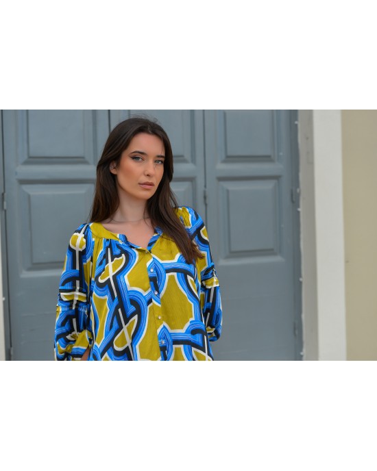 Avant Garde Blue/Yellow Midi Φόρεμα