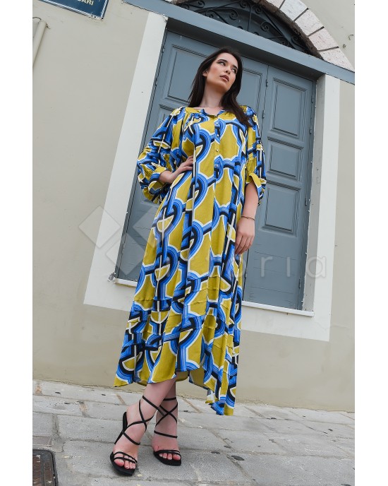 Avant Garde Blue/Yellow Midi Φόρεμα