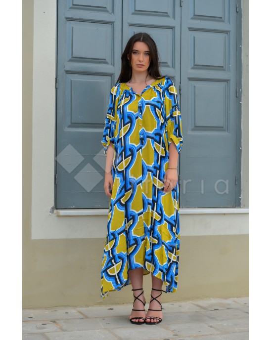 Avant Garde Blue/Yellow Midi Φόρεμα