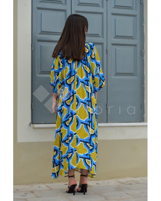 Avant Garde Blue/Yellow Midi Φόρεμα