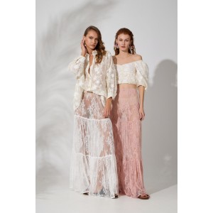 Avant Garde Lace White Maxi Φούστα