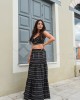 Avant Garde Embroidered Striped Black/Gold Crop Top & Maxi Φούστα
