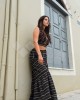 Avant Garde Embroidered Striped Black/Gold Crop Top & Maxi Φούστα