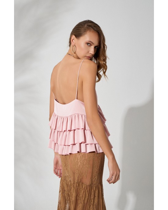 Avant Garde Cami Top With Ruffles Pink Μπλούζα