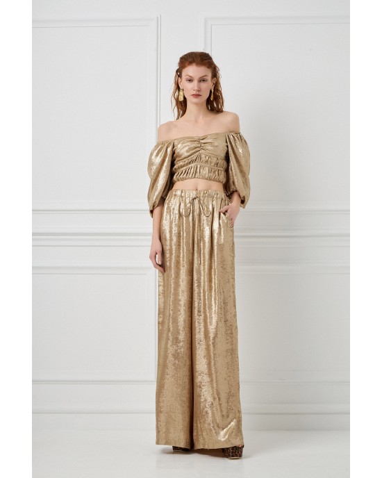 Avant Garde Foil Gold Set Crop Μπλούζα & Παντελόνι
