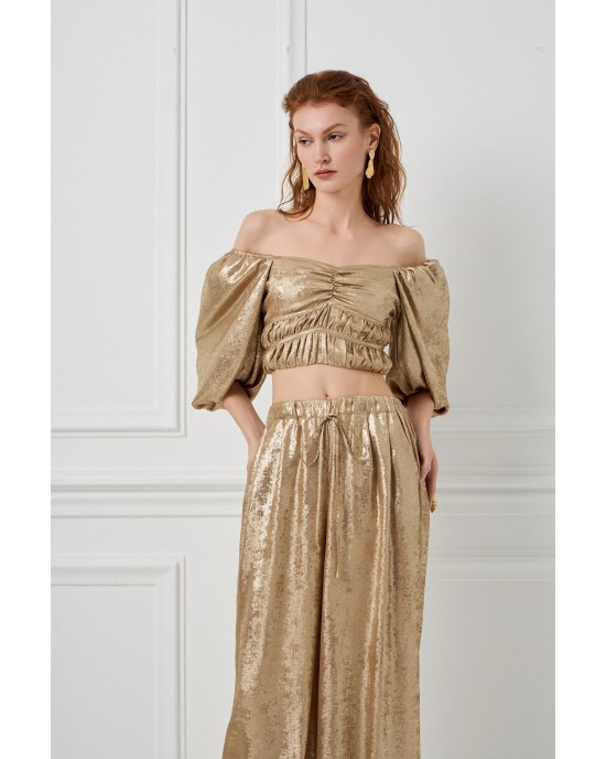 Avant Garde Foil Gold Set Crop Μπλούζα & Παντελόνι