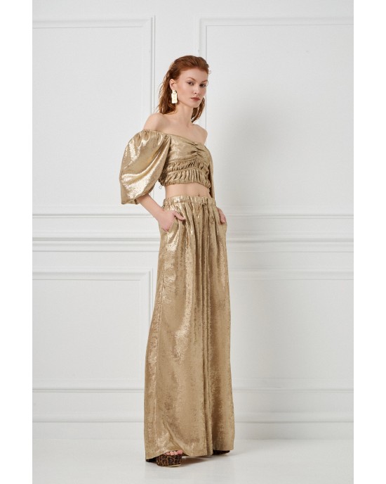 Avant Garde Foil Gold Set Crop Μπλούζα & Παντελόνι
