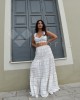 Avant Garde Embroidered Striped White/Gold Crop Top & Maxi Φούστα