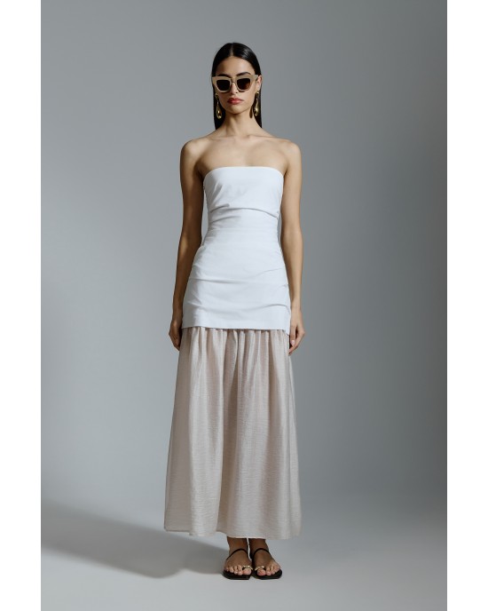 Avant Garde Strapless Maxi White Φόρεμα