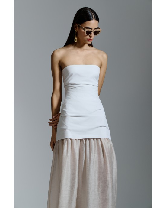 Avant Garde Strapless Maxi White Φόρεμα