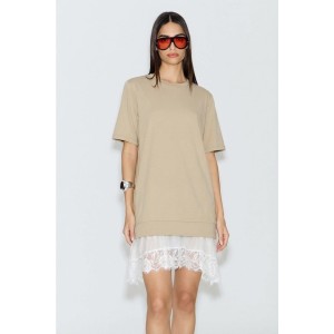 Avant-Garde T-shirt-dress Layering Lace Vanilla Mini Φόρεμα