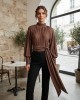 Avant Garde Mock-Neck Pleated Balloon-Sleeve Brown Μπλούζα